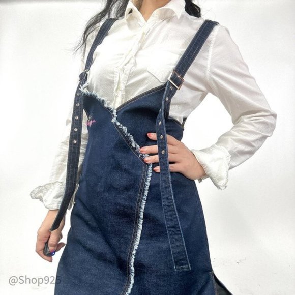 Dresses & Skirts - Denim Overalls Midi  Dress With Slit